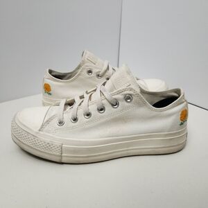 Converse All Star Low Top Platform Flower Embriodery Sz 9 Womens Mns Sz 7 Nature